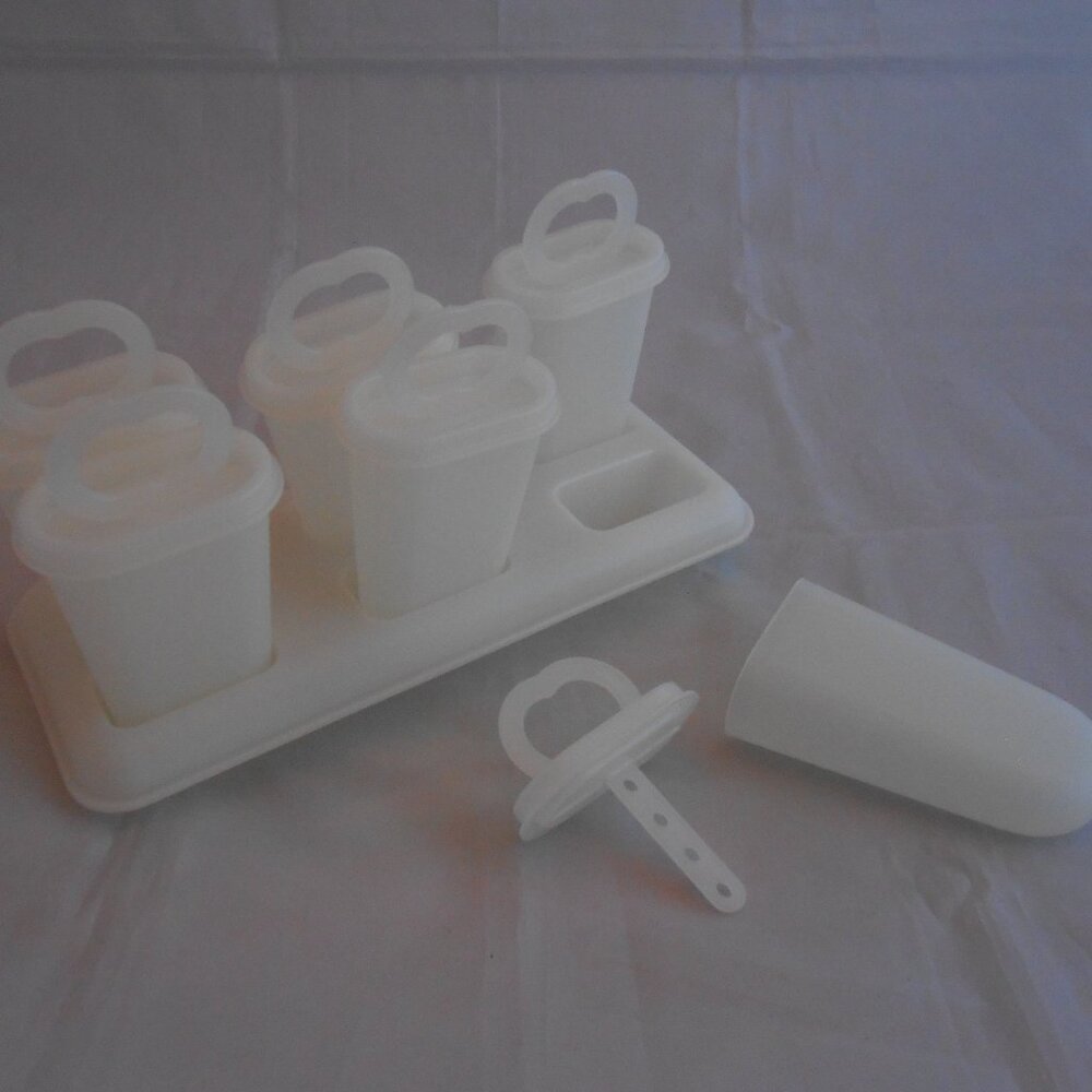 Vintage Tupperware Popsicle Molds, W/Tray/Holder, White, Set Of 6 Molds